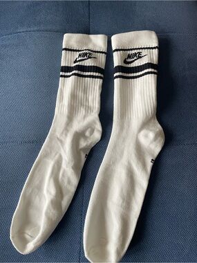 Nike White Crew Athletic Socks with Black Stripes